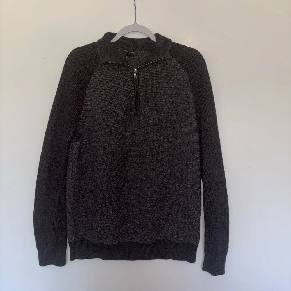 Banana Republic Men's Large Black/Gray Pullover 1/4 Zip Sweater Dark‎ Academia